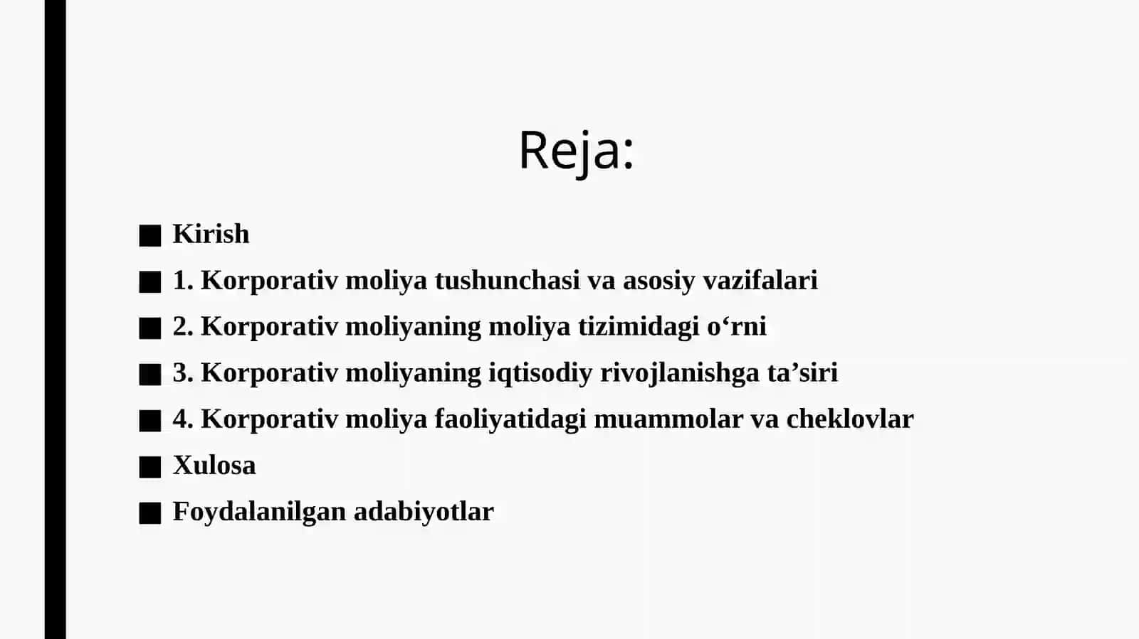 Moliya tizimining markaziy boʻg'ini sifatida korporativ moliyaning oʻrni. 2