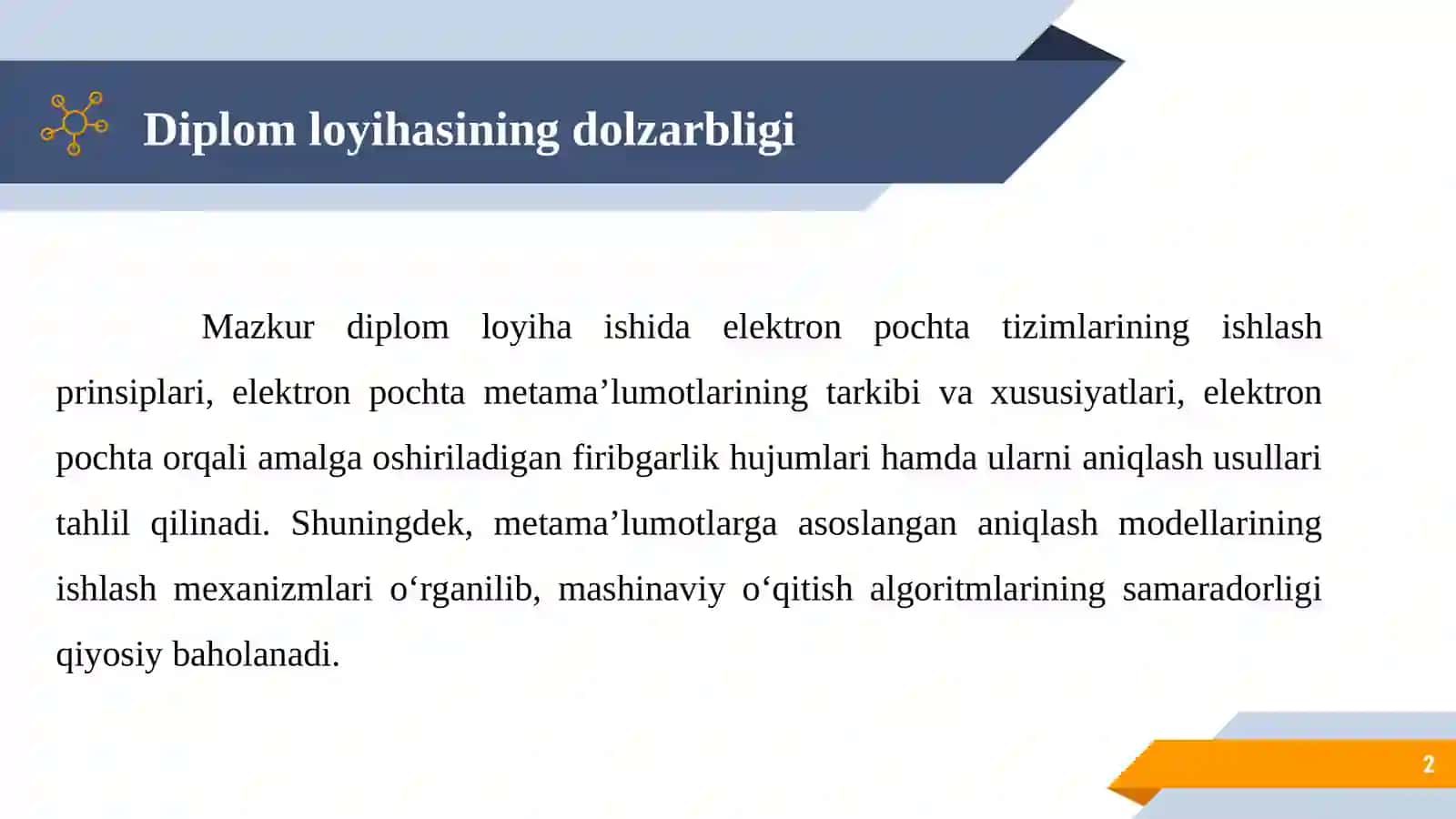 Elektron pochta metama’lumotlaridan foydalangan holda firibgarlikni aniqlash modeli 2