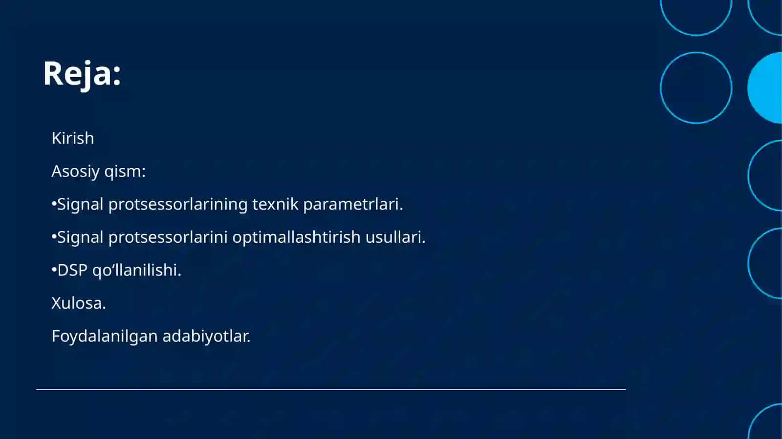 Signal protsessorlari arxitekturasining texnik parametrlari va optimallashtirish usullari. prezentatsiya 2