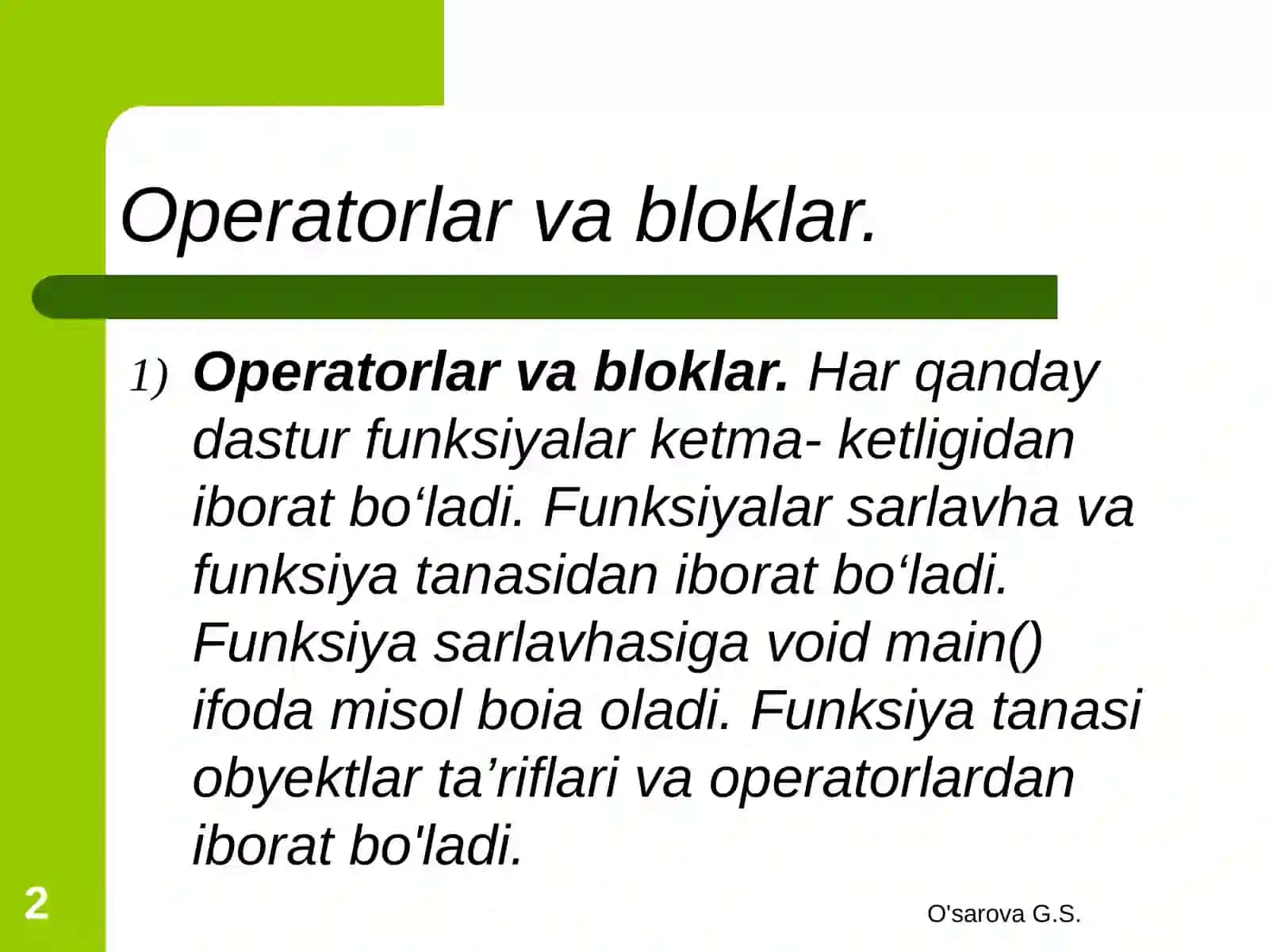 Operatorlar va bloklar 2