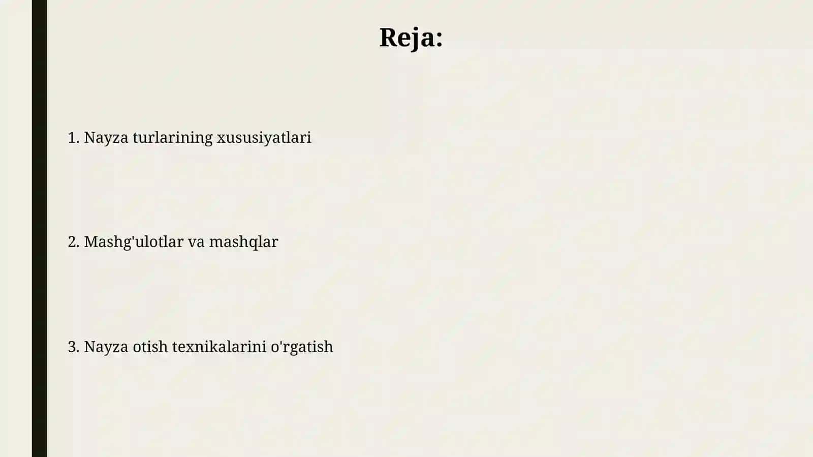 Nayza uloqtirish turlari texnikasini oʻrgatish 2