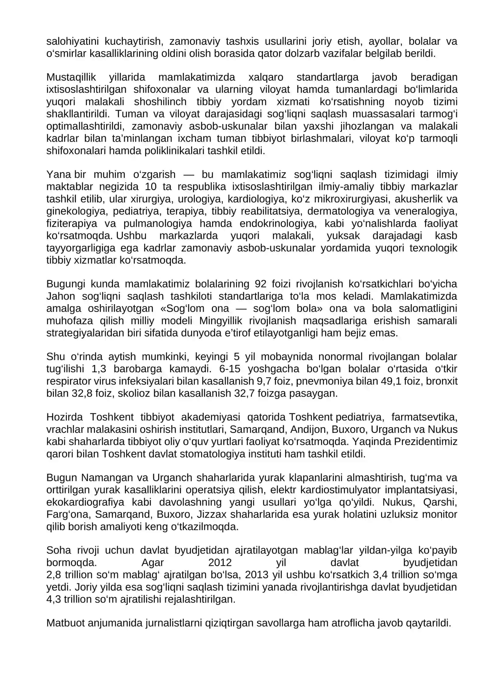 TIBBIYOT SOHASIDA AMALGA OSHIRILAYOTGAN ISLOHOTLAR 2