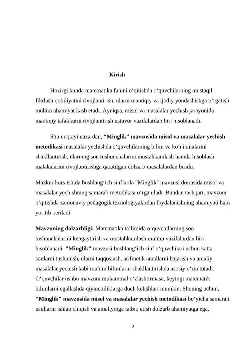 MINGLIK VA KO’P XONALI SONLAR MAVZUSIDA MISOL VA MASALALAR YECHISHGA O’RGATISH METODIKASIasi 2