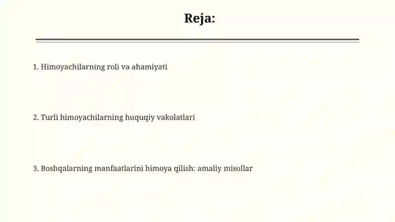 O'zgalar manfaatini himoya qiladigan ishtirokchilar 2