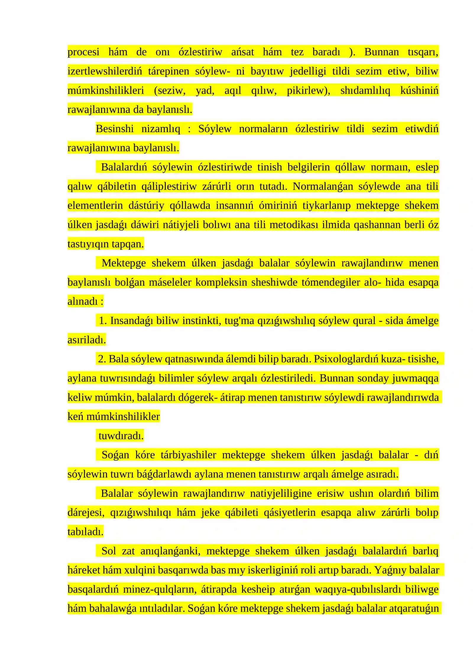 Mektepge shekem tálim shólkeminde sóylewin rawajlandırıwǵa tiyisli jumıslar sisteması 2