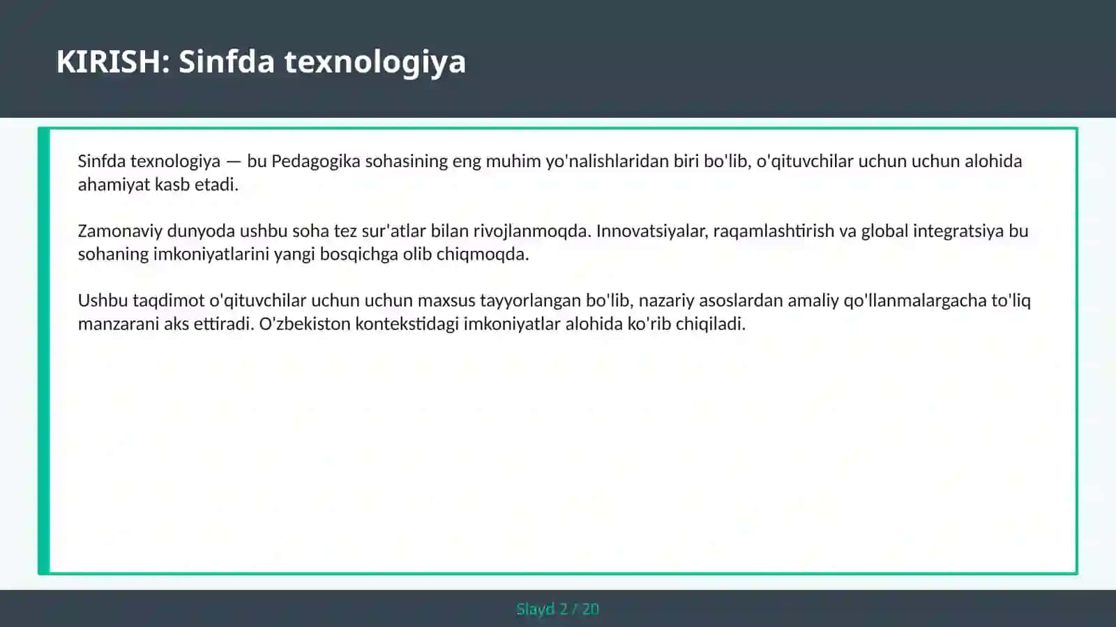 Sinfda texnologiya 2