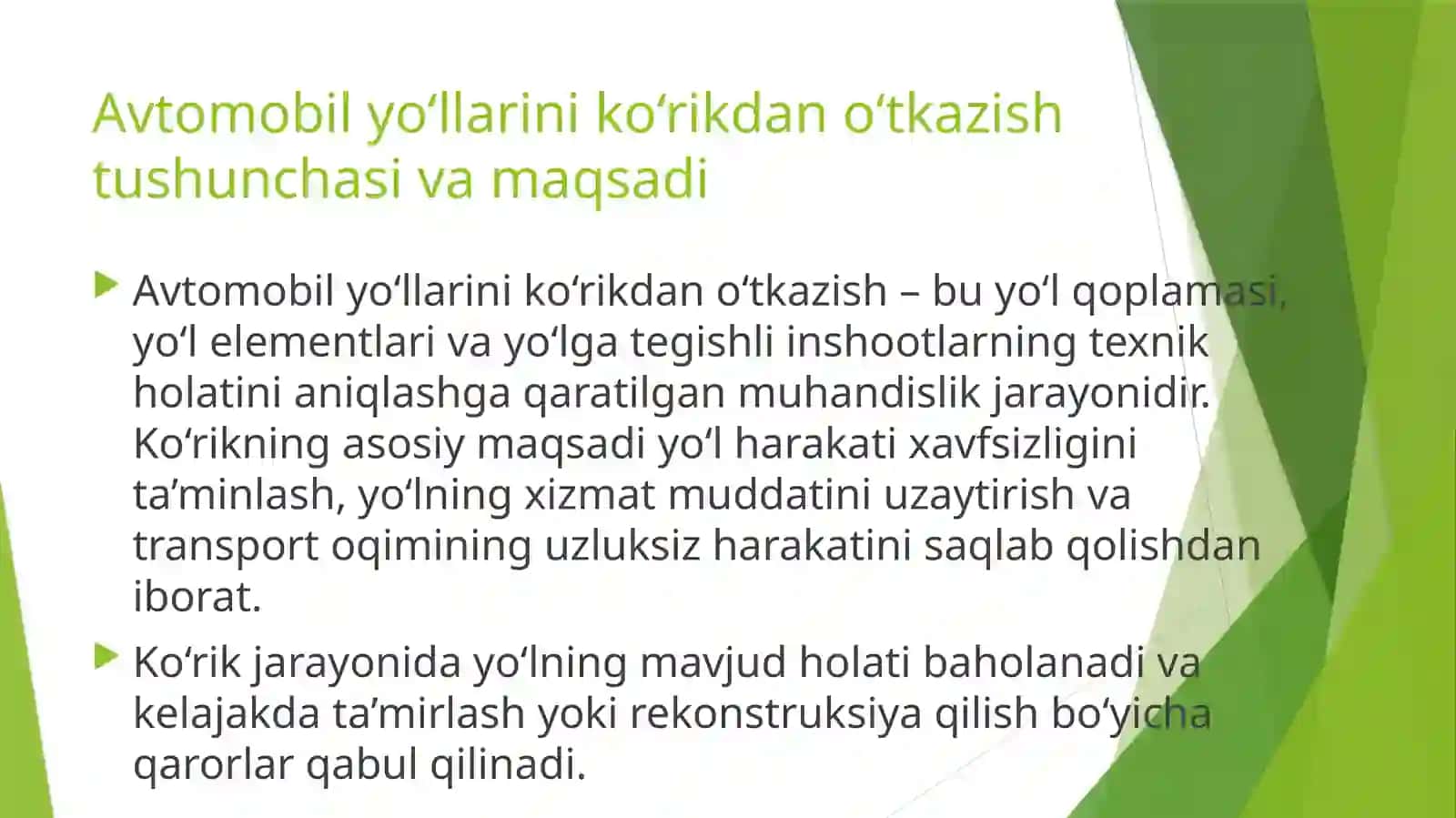 Avtomobil yo‘llarini ko‘rikdan o‘tkazish 2