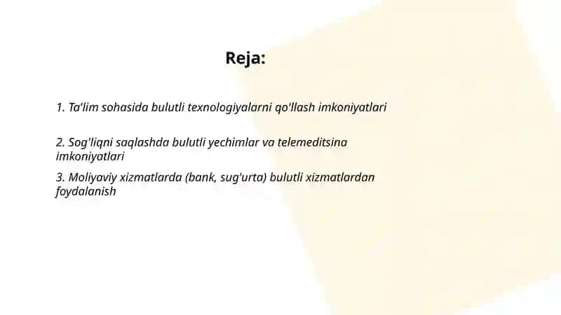 Har xil faoliyat sohalarida bulutli texnologiyalardan foydalanish imkoniyatlari 2