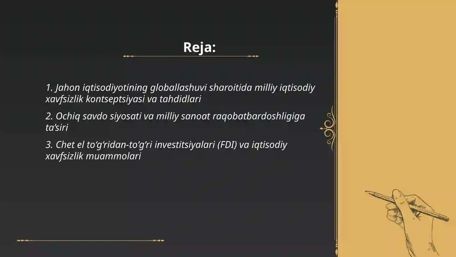 Jahon iqtisodiyotini globallashuvi sharoitida iqtisodiy havfsizlik va milliy iqtisodiyot raqobatbardoshligini ta’minlash muammolari 2