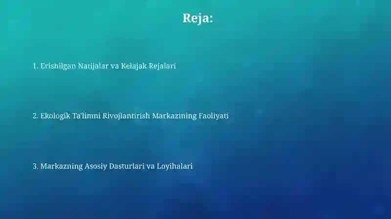 Ekologik ta'lim sohasidagi rivojlanish markazining faoliyati 2