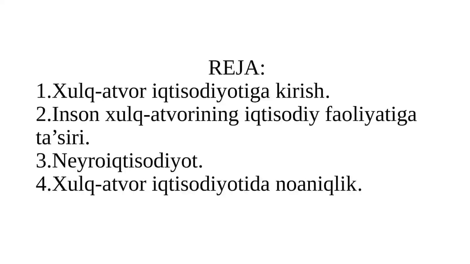 Xulq-atvor iqtisodiyotiga kirish 2