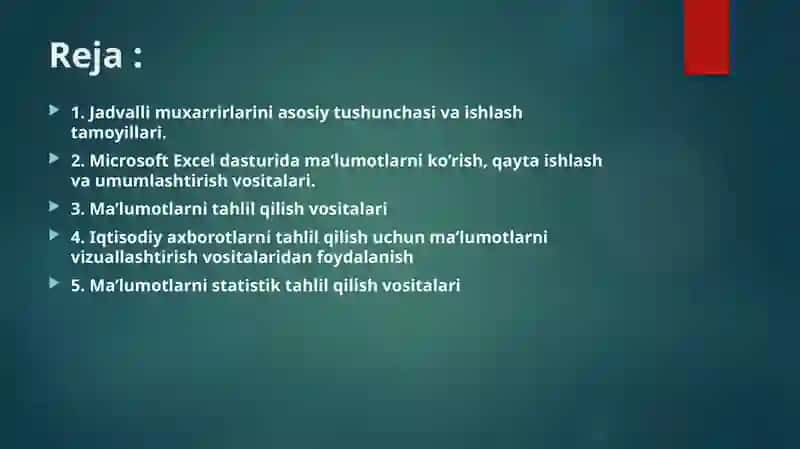 Microsoft Excel dasturini ishlatish 2
