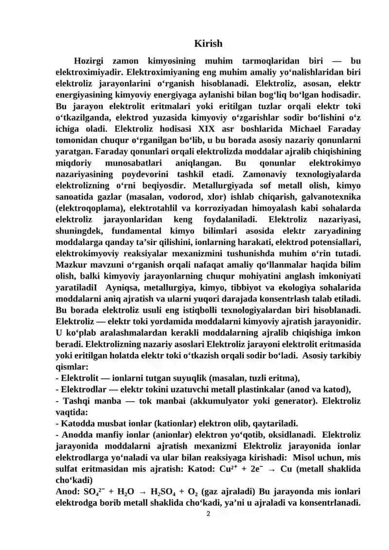 Elektroliz jarayoni 2