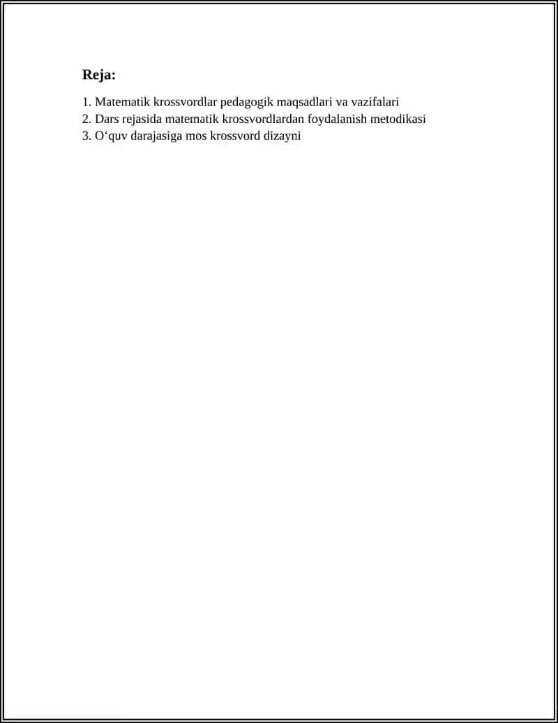 MATEMATIK KROSSVORDLARNI YARATISH VA YECHISH METODIKASI 2