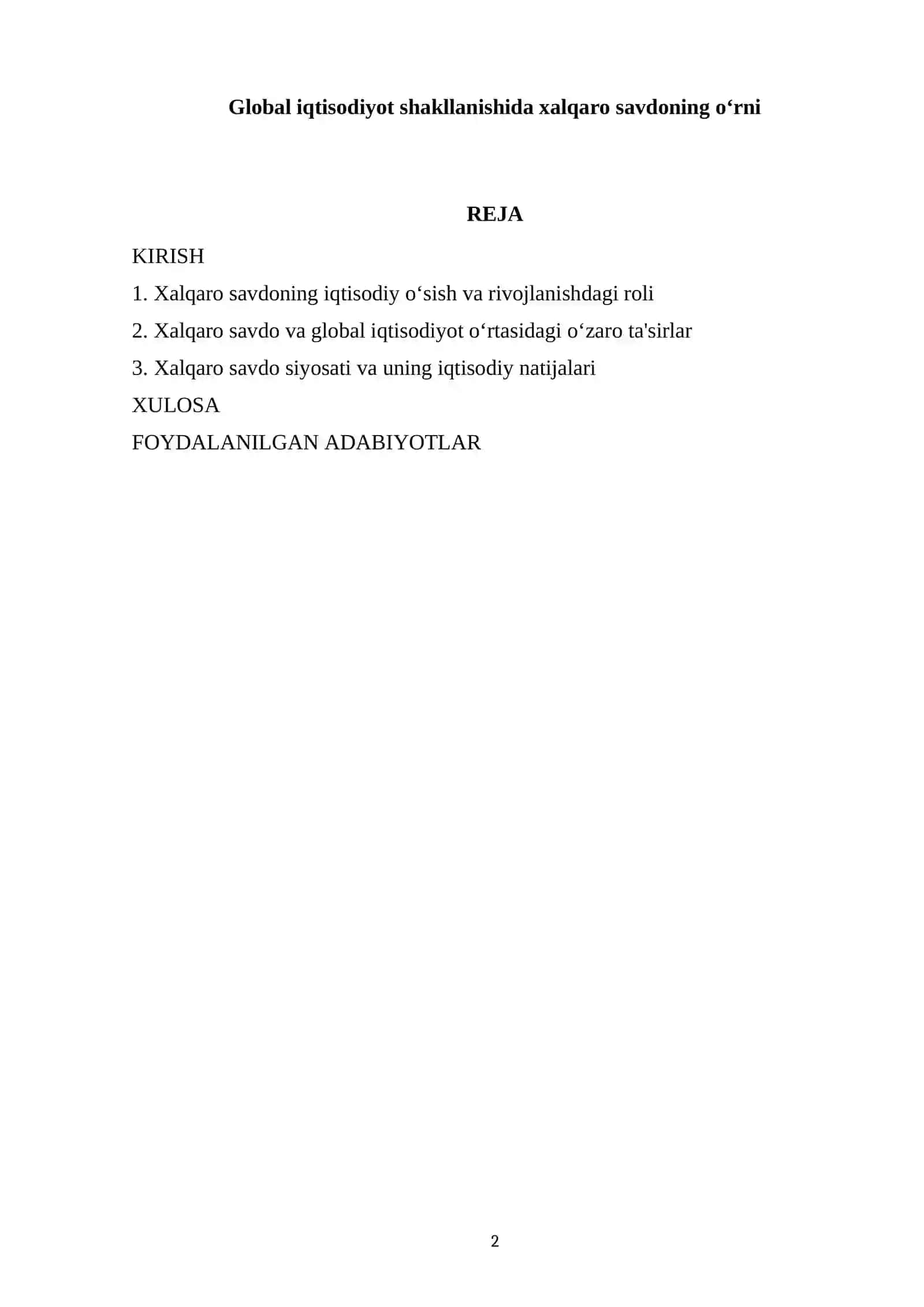 Global iqtisodiyot shakllanishida xalqaro savdoning o‘rni 2