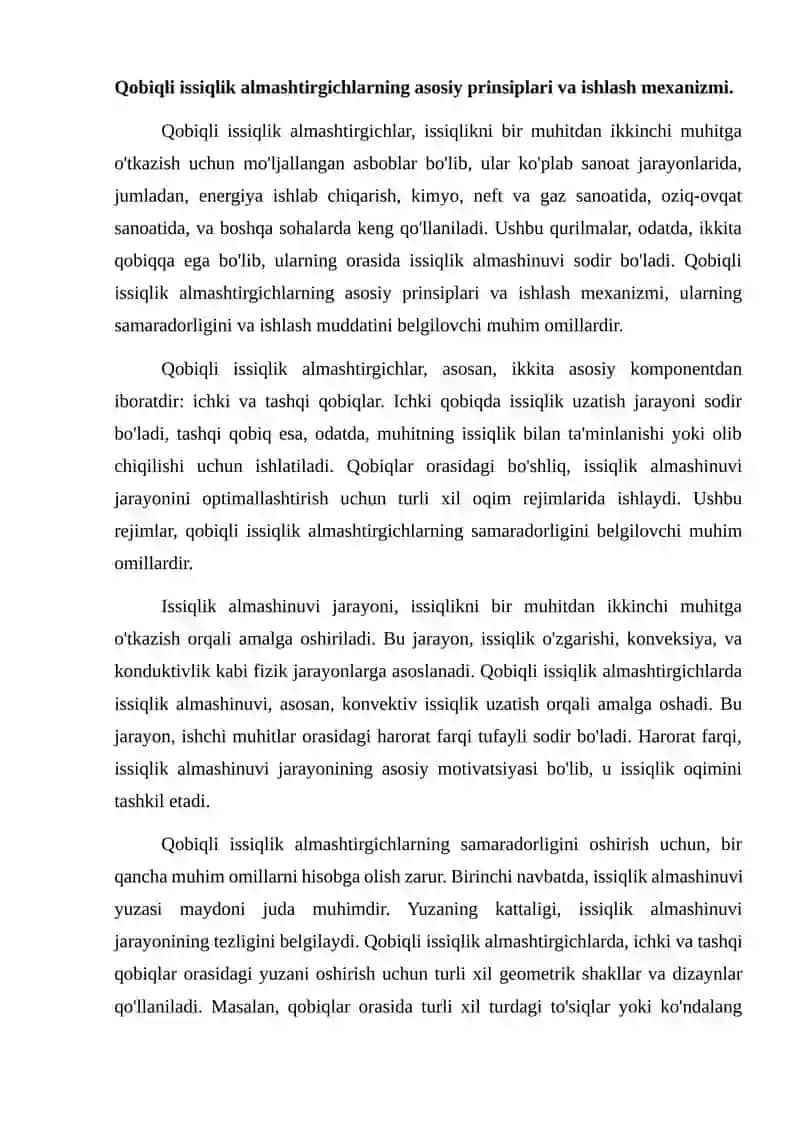 Qobiqli issiqlik almashtirgich gidrodinamik rejimlarini takomillashtirish.1 2