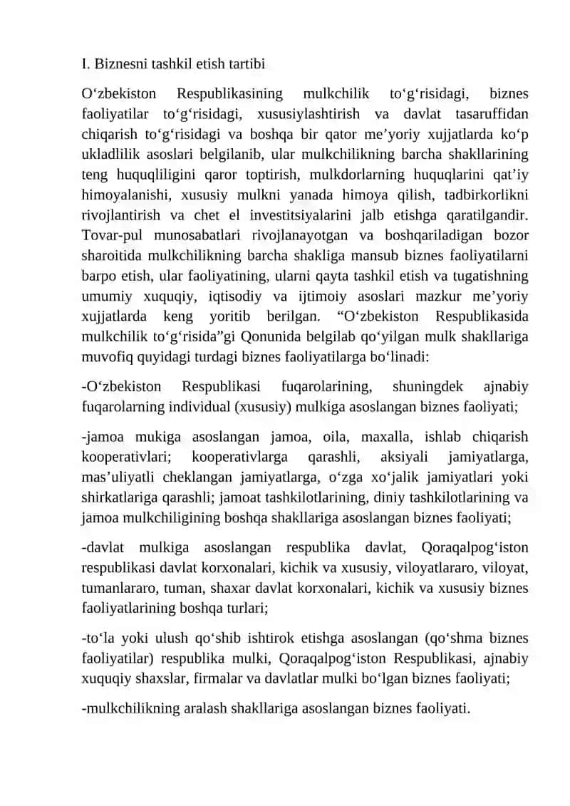 Biznesni tashkil etish tartibi 2