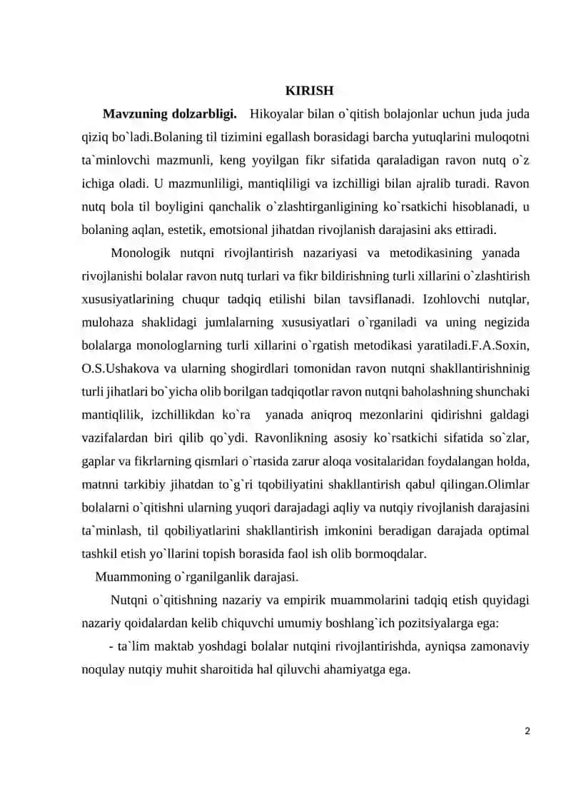 Hikoya o`qitish metodikasi 2