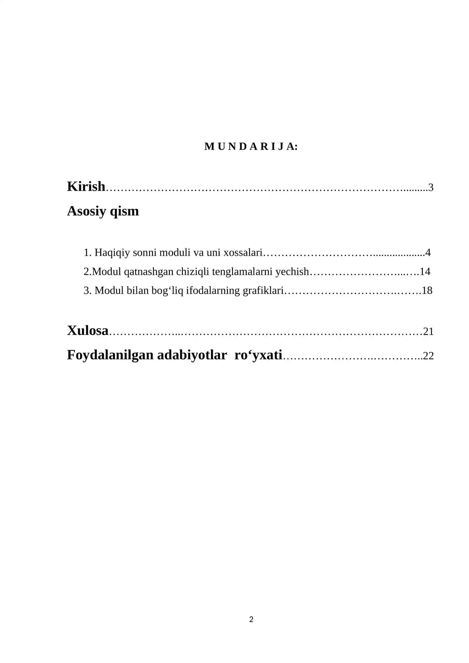 Modulli tenglamalar va ularni yechish 2