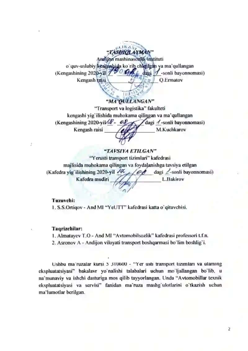 Avtomobillar teхnik ekspluatatsiyasi va servisi 2