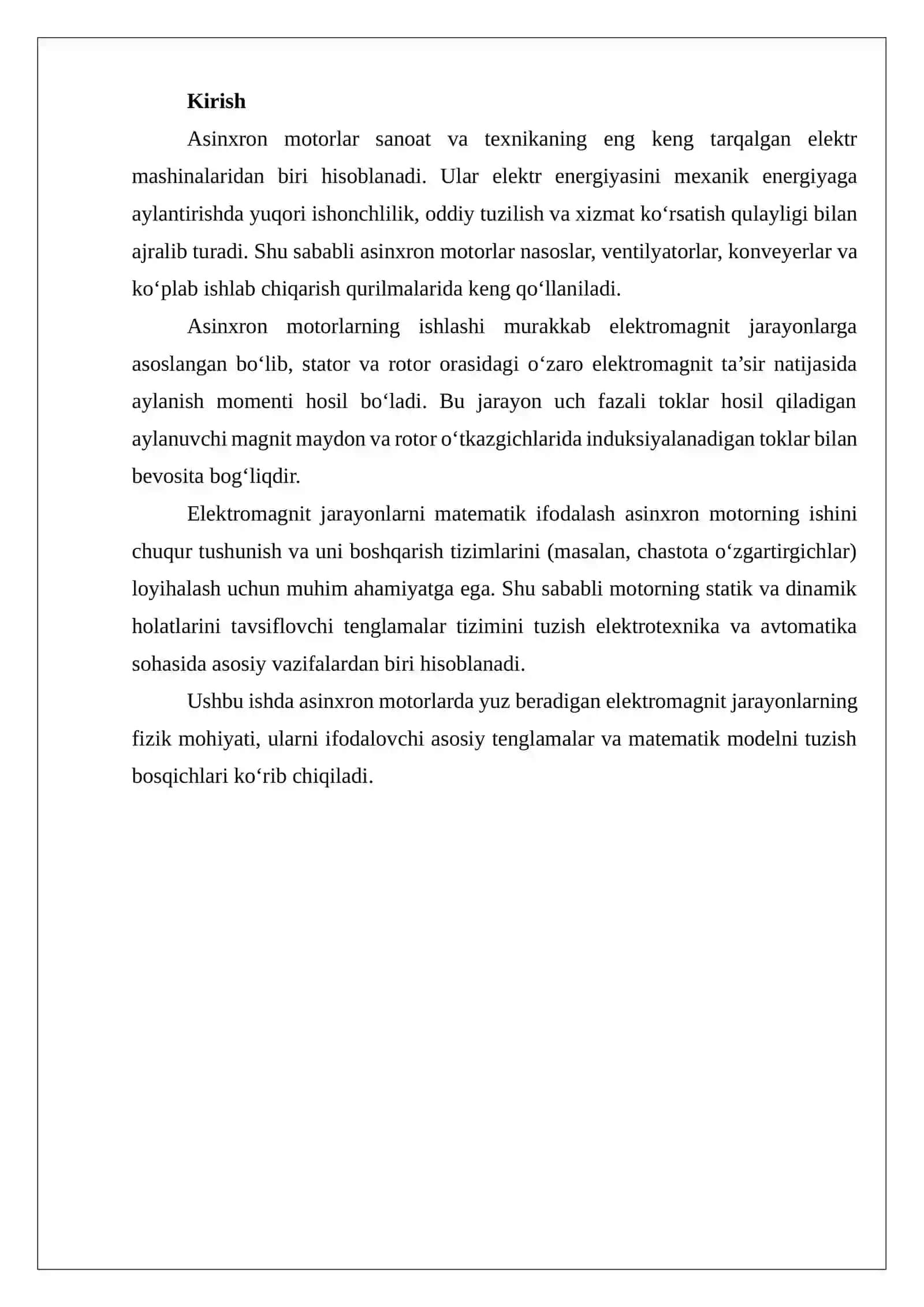 Asinxron motorlarda elektromagnit jarayonlarni tenglamasini tuzish 2