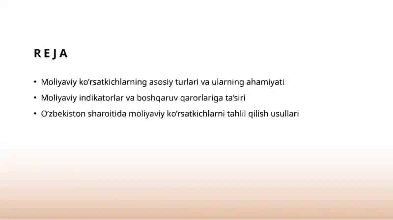 Moliyaviy ko’rsatkichlar tizimi 2