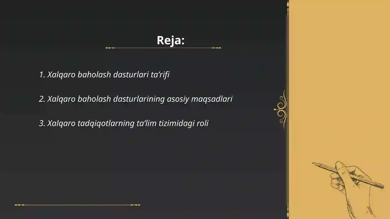 Shomurodova Hulkarning Xalqaro baholash dasturlari fani 2