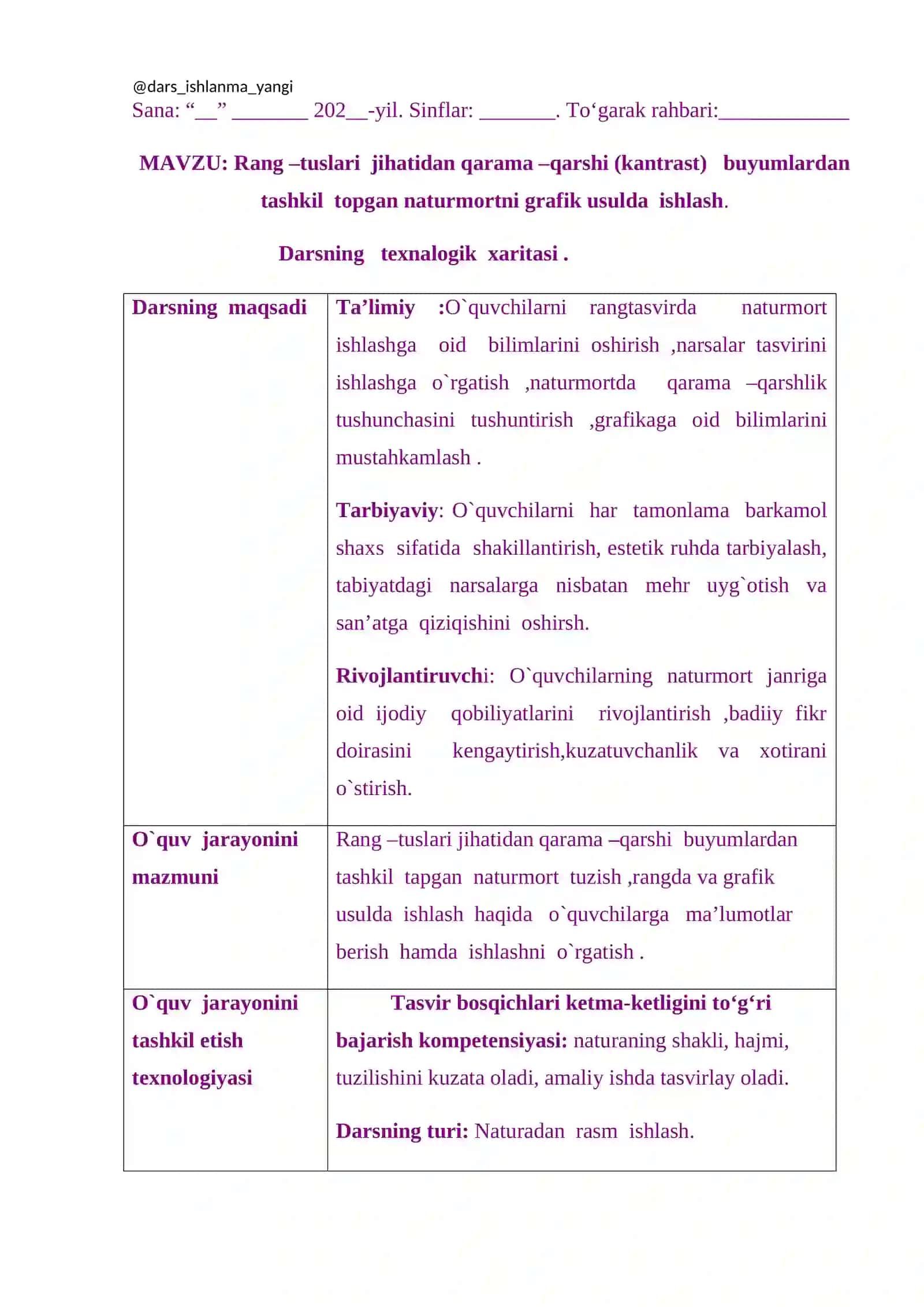 Tasviriy san'at fani dars ishlanmasi 2