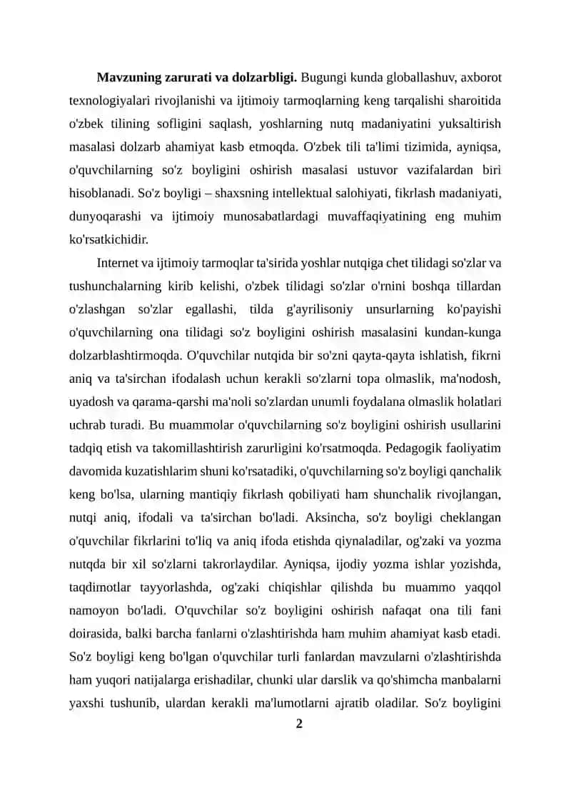 Ona tili darslarida o‘quvchilar so’z boyligini oshirish usullari 2