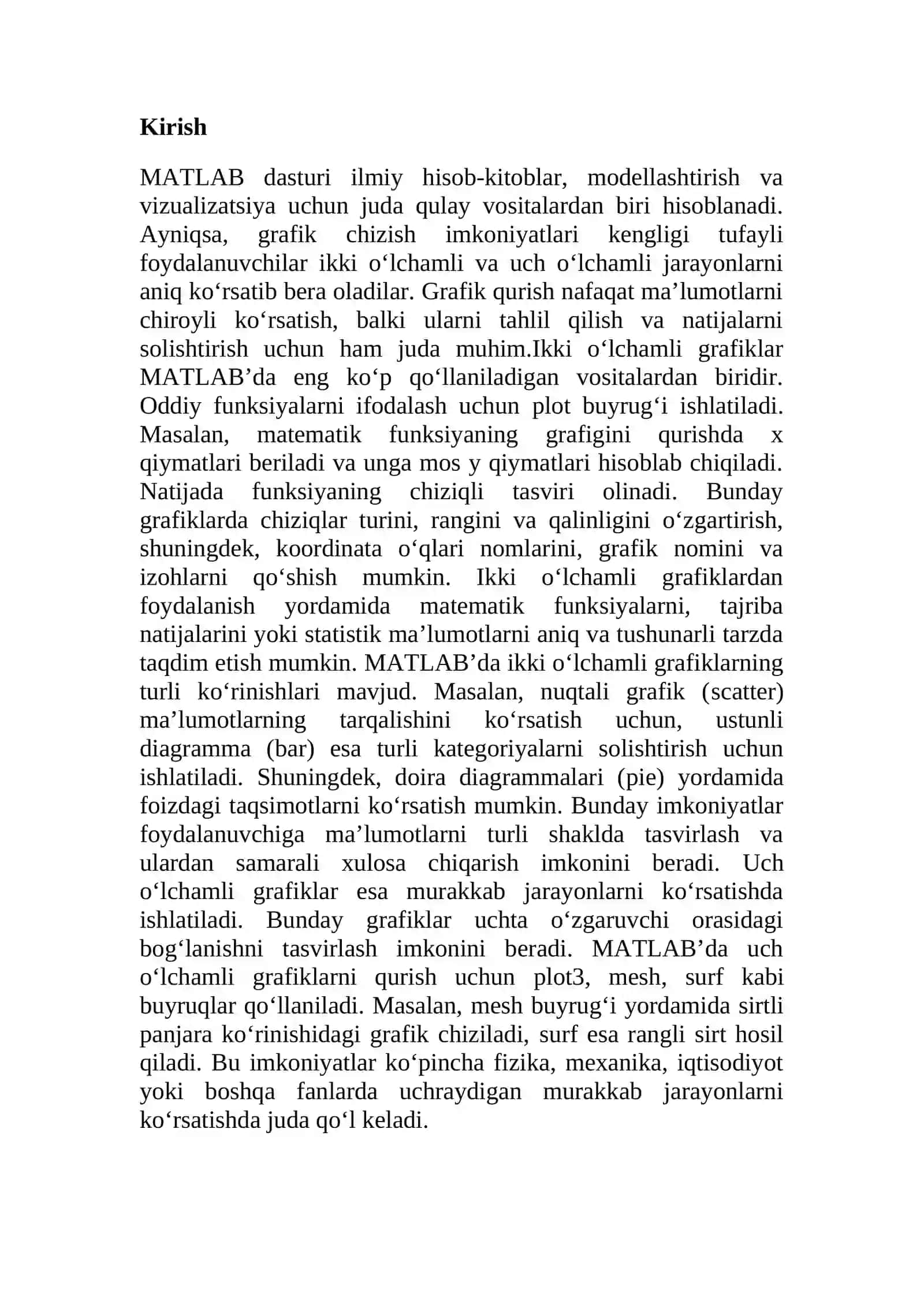 MATLAB’da grafik chizish: 2D va 3D grafiklarni qurish 2