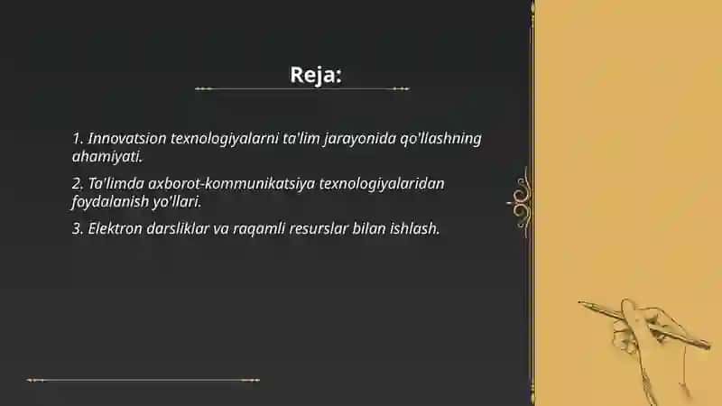 Ta'lim tarbiya jarayonini tashkil qilishda innovatsion taxnologiyalardan foydalanish va joriy etish yo'llari 2