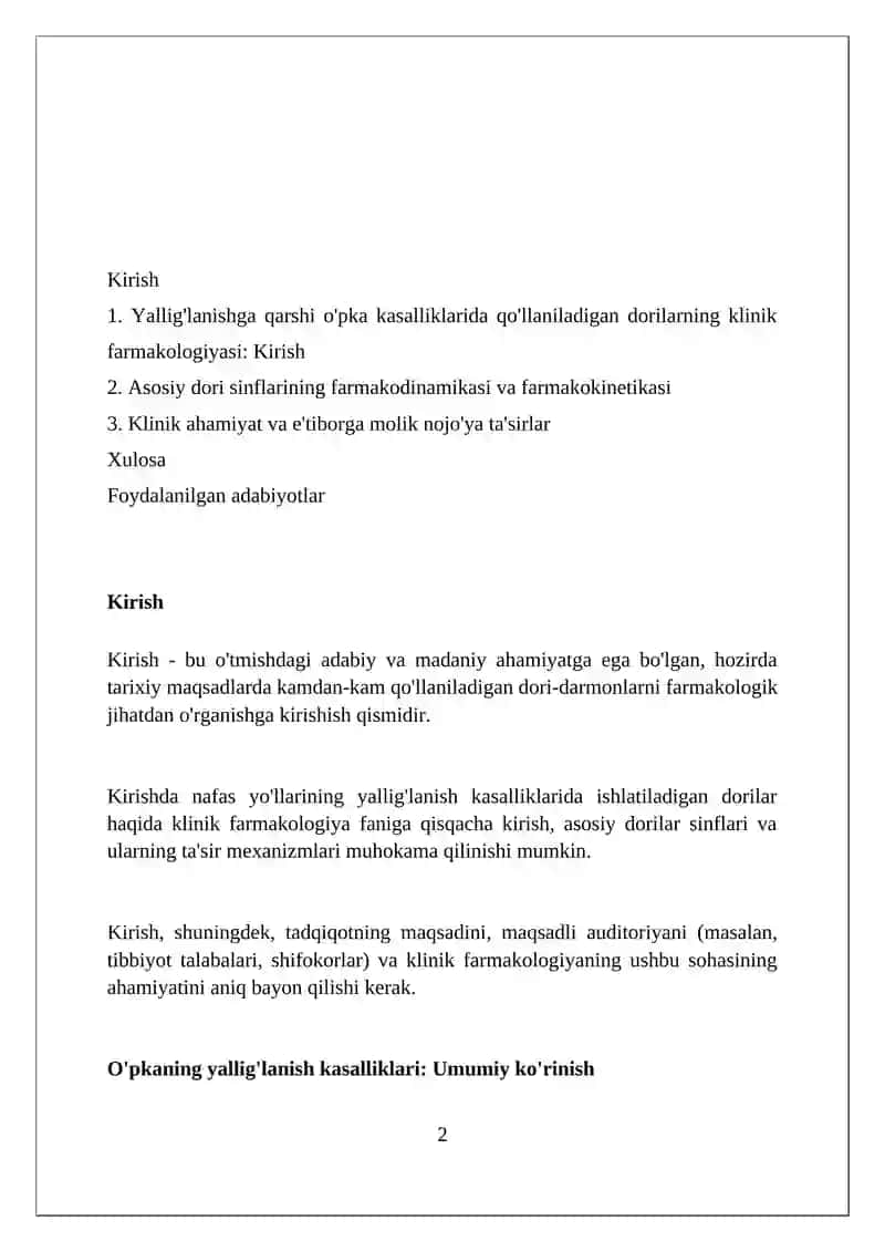 O’pkaning yallig’lanish kasalliklarida ishlatiladigan dorilar klinik farmakologiyasi 2