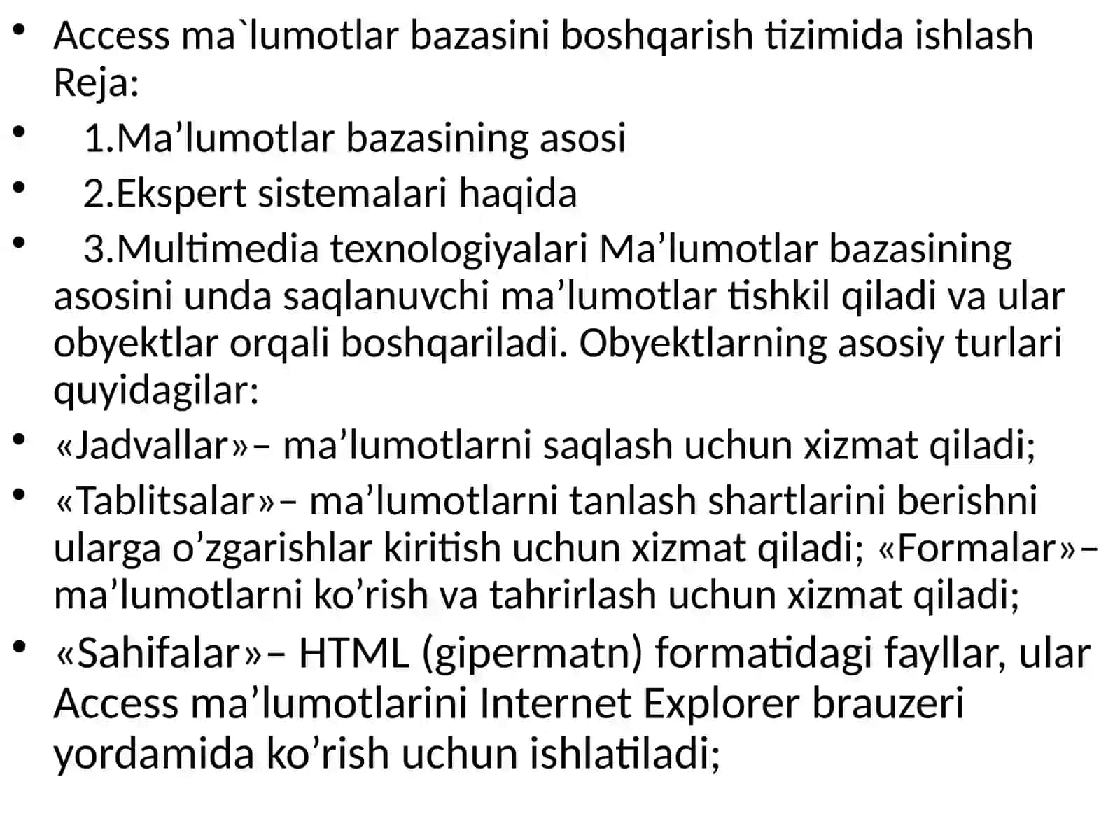 Access ma`lumotlar bazasini boshqarish tizimi 2