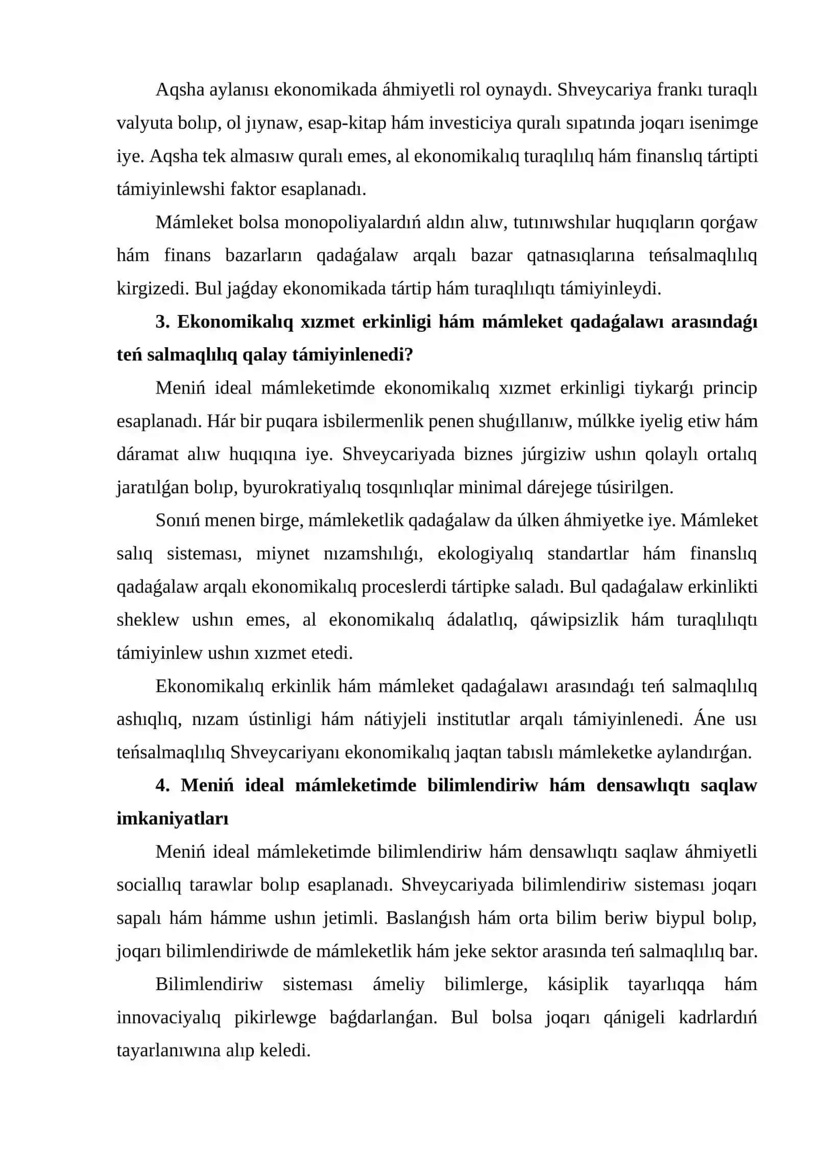 Meniń ideal mámleketim (Shveycariya tájiriybesi tiykarında) 2
