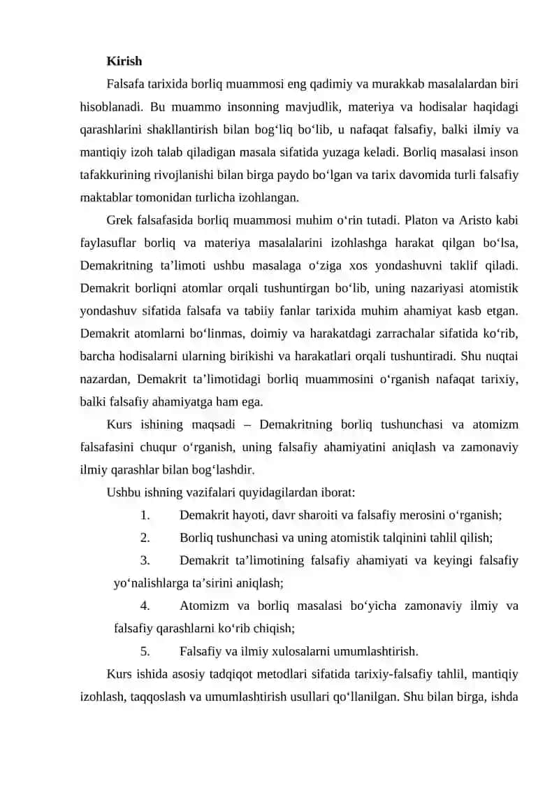 Demakrit ta’limotlarida borliq muammosi 2