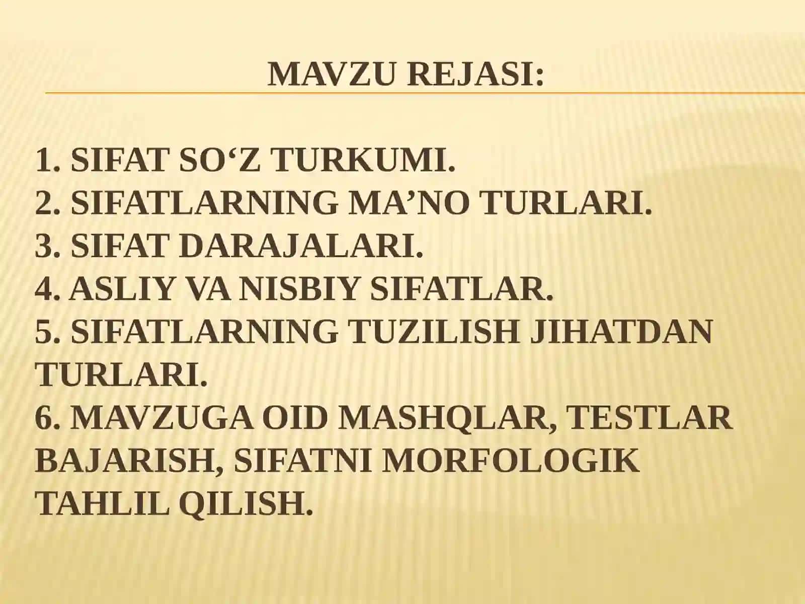 Sifat so`z turkumi mavzusi yuzasidan amaliy mashg`ulot 2