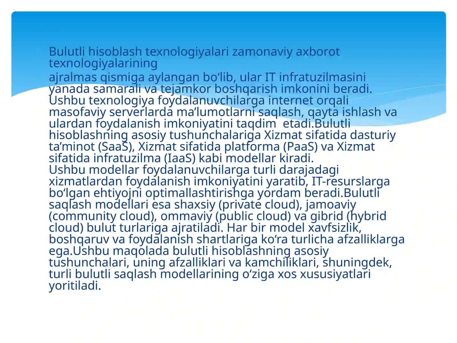 Bulutli hisoblash texnologiyalari  va zamonaviy axborot texnologiyalar 2