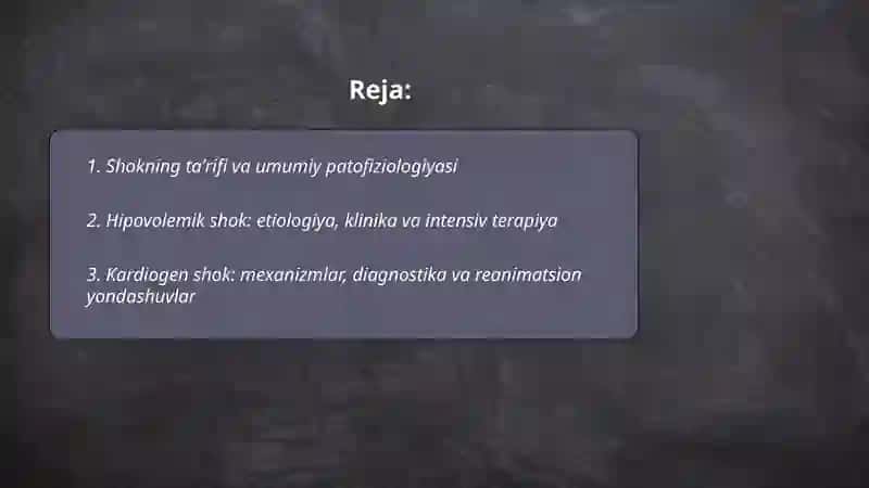 Shok turlari va bunda intensiv terapiya ôtkazish 2