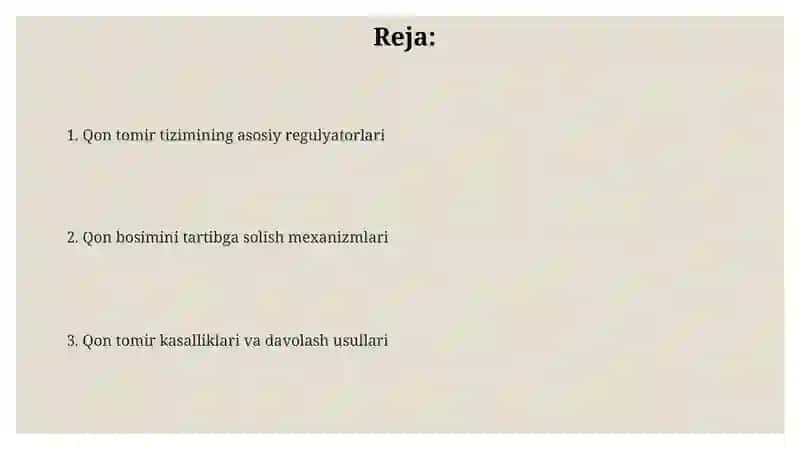 Qon tomir tizimini boshqarilishi 2