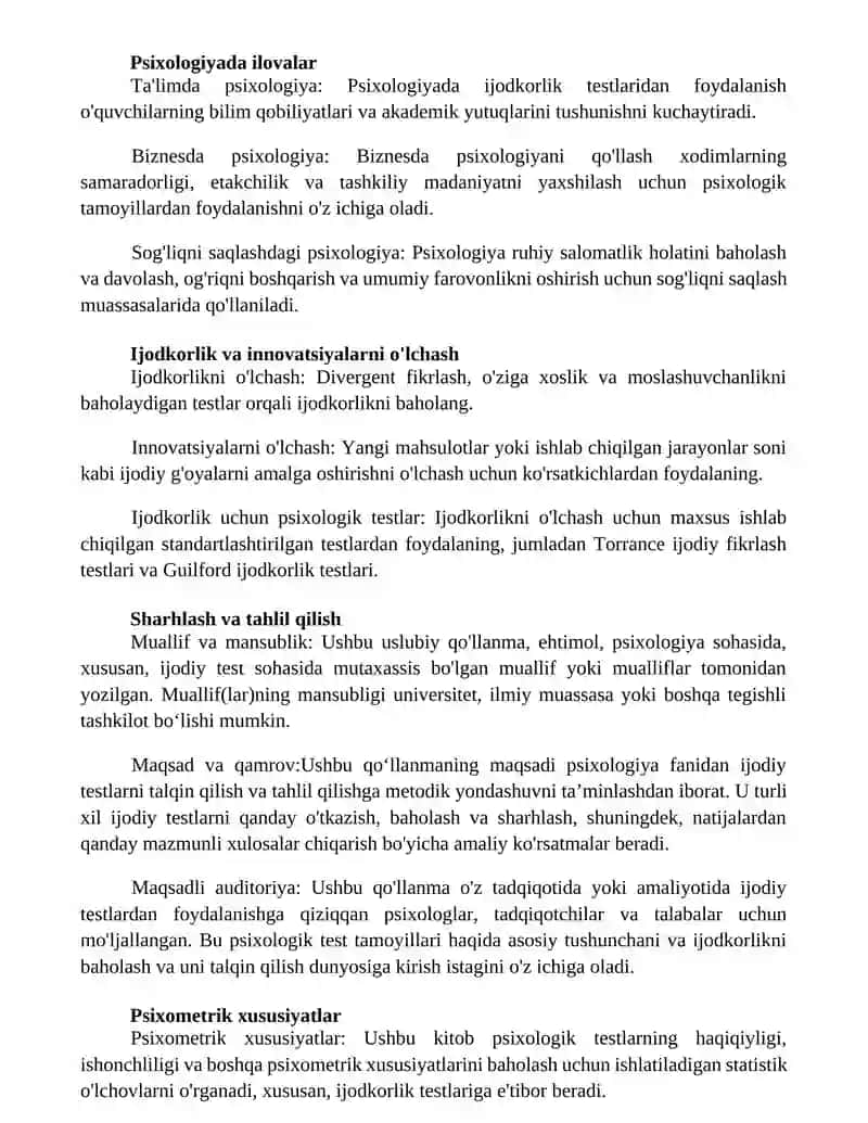 Psixologiyada Ijodiy Testlardan Foydalanish Metodikasi 2