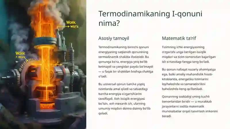 Termodinamikaning I-qonuni: Energiya Saqlanishining Asosi 2