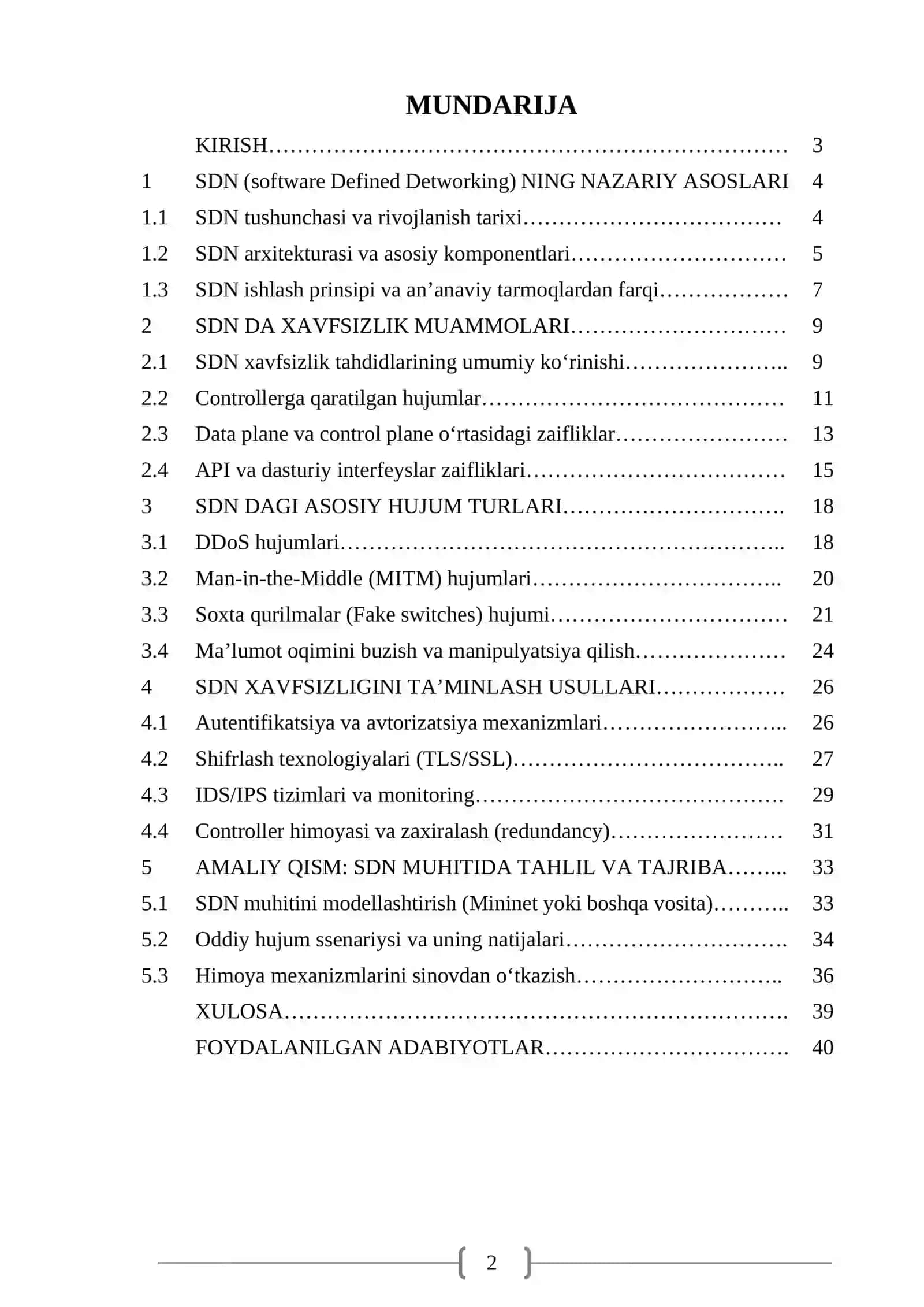 SDN (SOFTWARE DEFINED NETWORKING) XAVFSIZLIK MUAMMOLARI 2