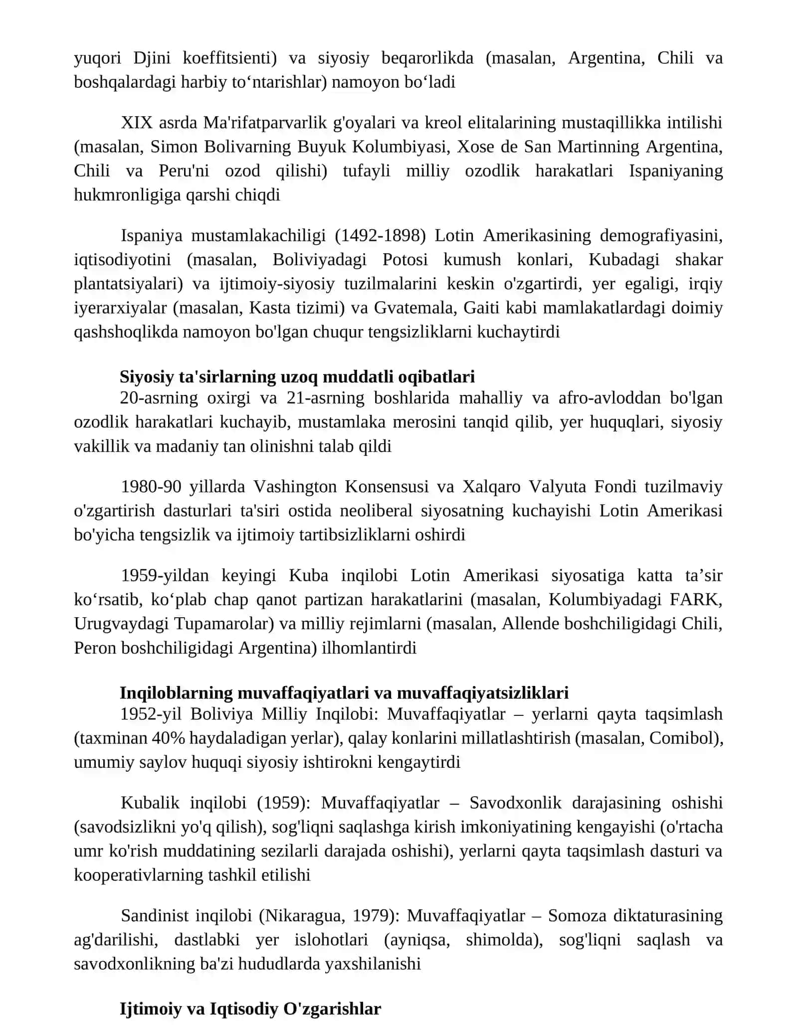 Lotin Amerikasi mamlakatlarida milliy-ozodlik harakatlari va inqilobiy jarayonlari 2