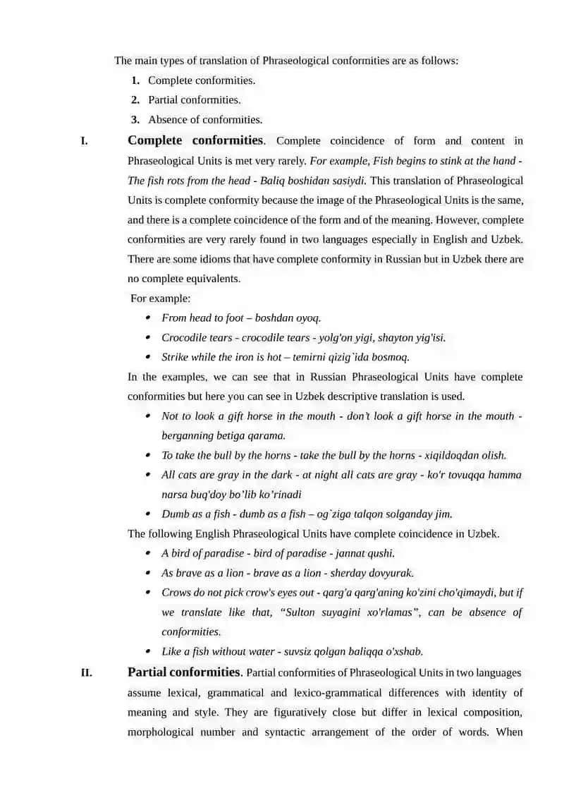 Types of conformities in translating English phraseological units into Uzbek 2