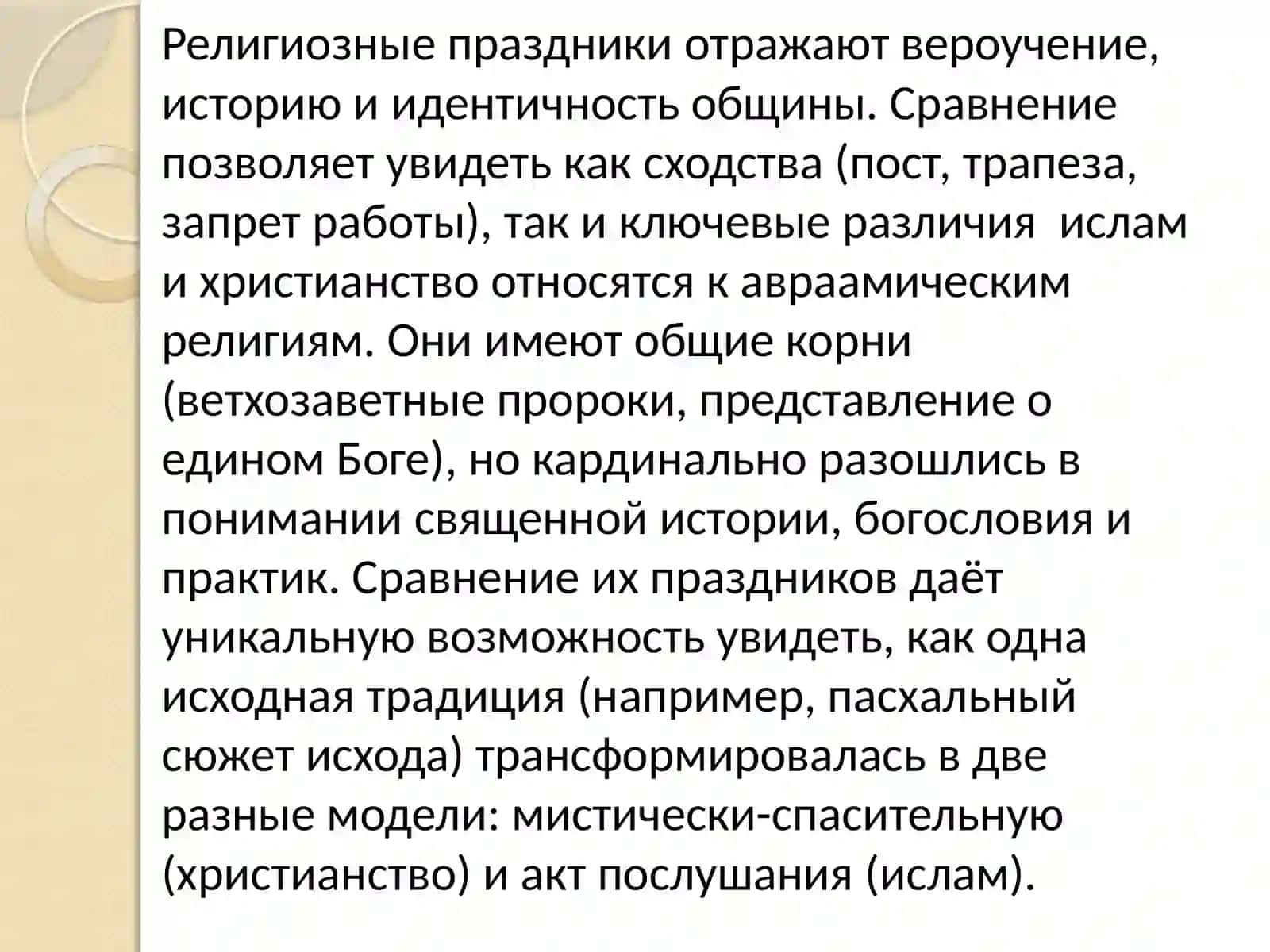 Сравнительный анализ религиозных праздников: Ислам (суннизм), христианство (православие) 2