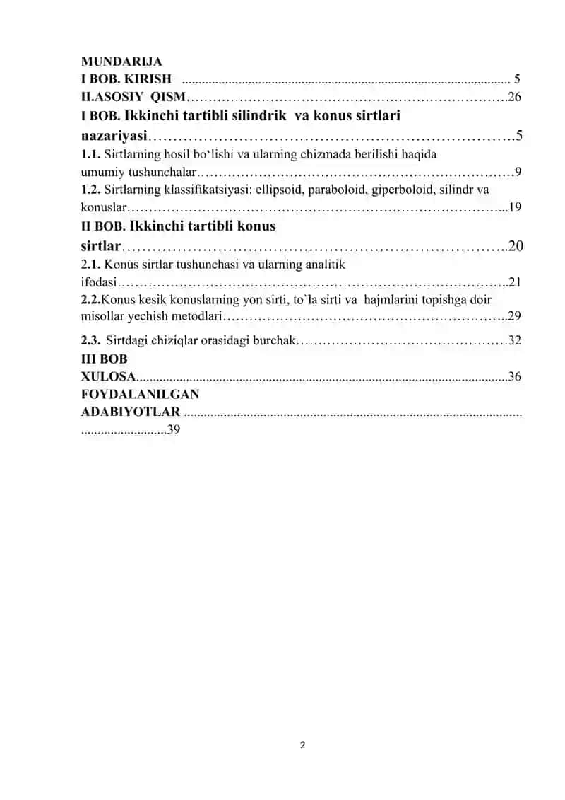 IKKINCHI TARTIBLI SILINDRIK VA KONUS SIRTLAR. 2