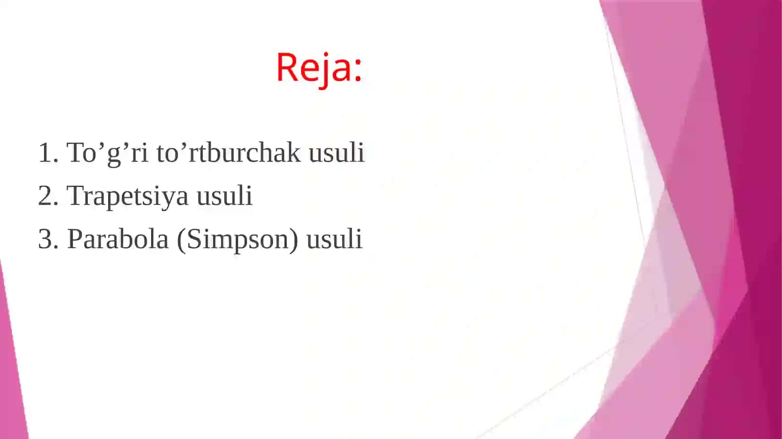 Aniq integral ni taqribiy hisoblash usullari 2