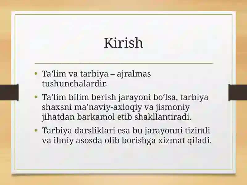 Tarbiya o‘qitish darsliklari mazmun-mohiyati 2