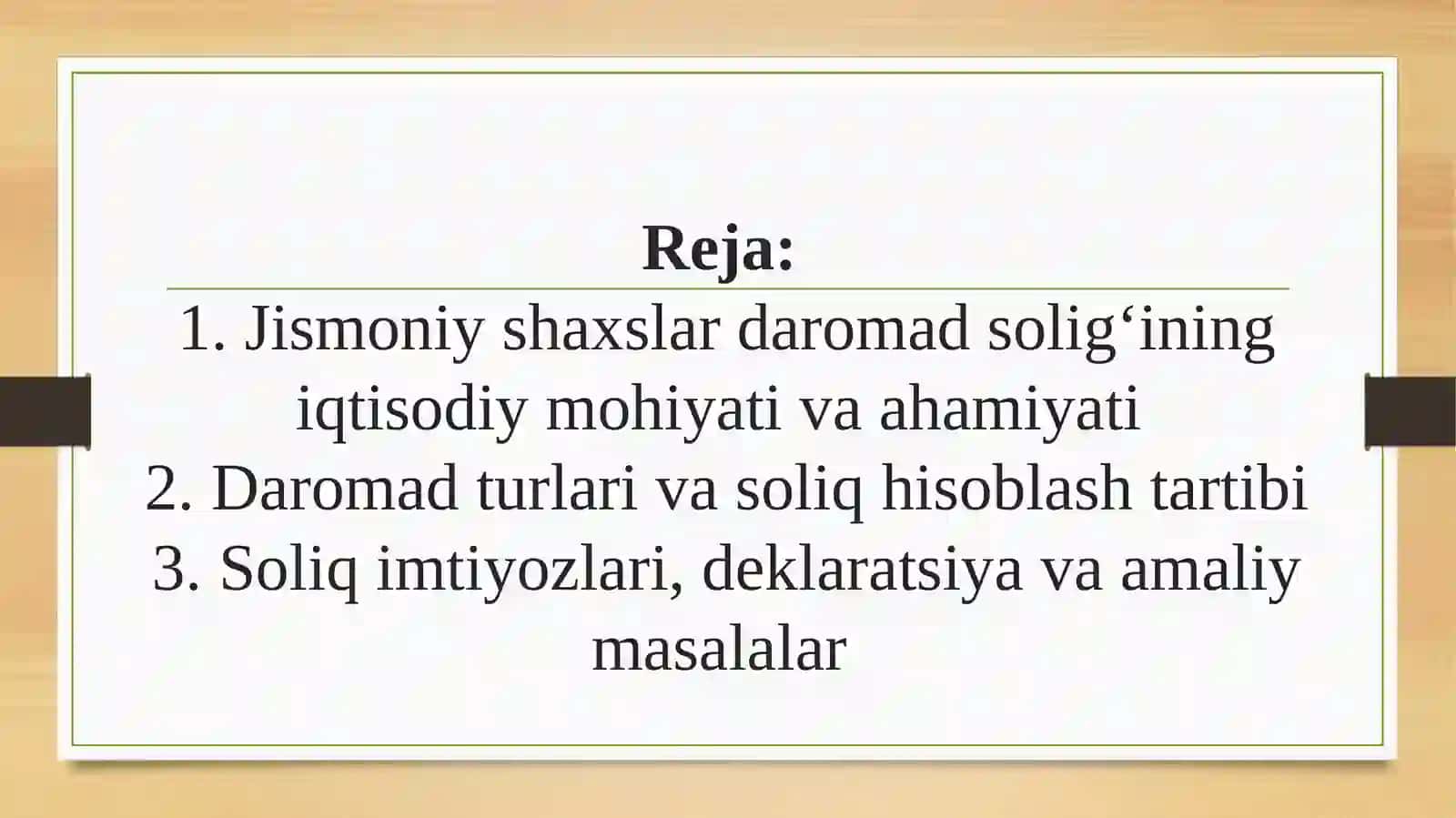 Jismoniy shaxslarning daromadlariga soliq solish tartiblari 2