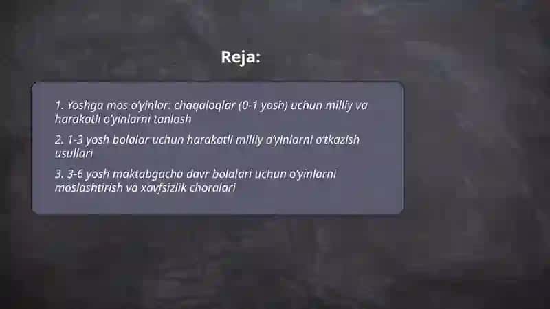 Milliy va harakatli o’yinlarni bolani yoshiga mos holda tanlash va o’tkazish 2